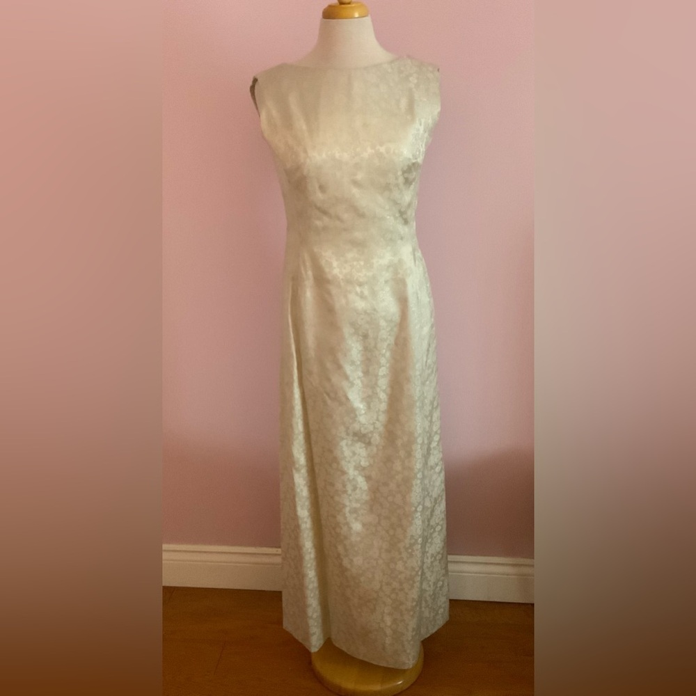Vintage 60s Cream Floral Satin Evening Dress